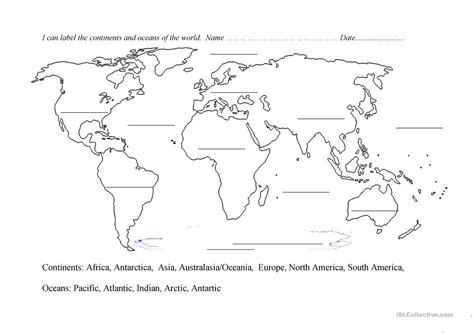 continents worksheet   spell  continent correctly  esl