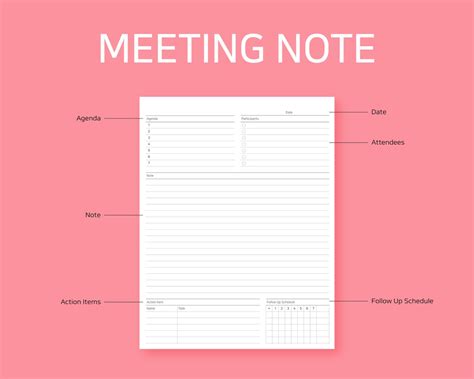 meeting notes meeting worksheet meeting printable etsy