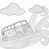 Hippy Annata Illustrazione Furgoncino Onda Automobile Adulto Alti Nello Zentangle sketch template