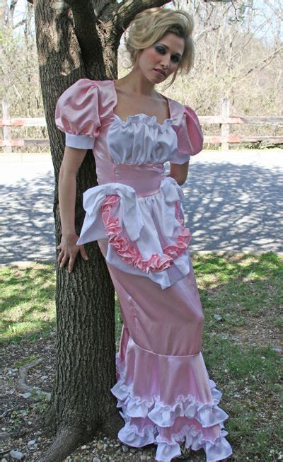 long swiss maid hobble dress costume sissy satin bows