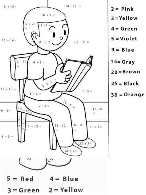 math color  number addition  subtraction coloring page