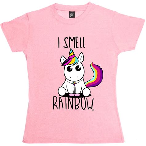 i smell rainbow cute kawaii unicorn and rainbow tail womens ladies t