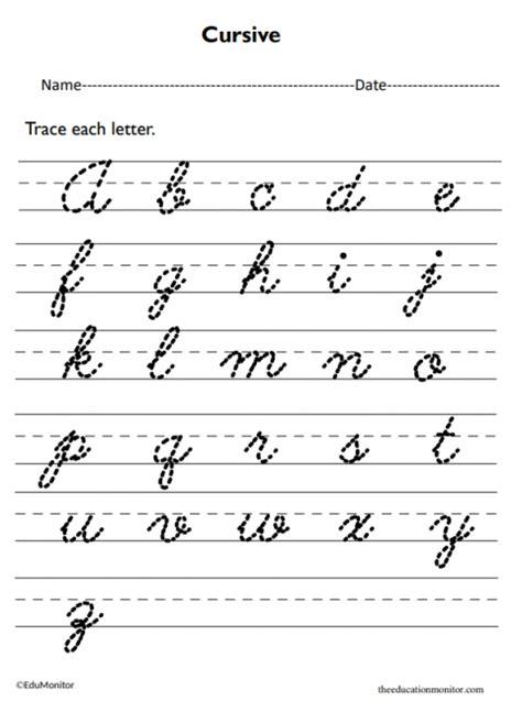 cursive writing practice worksheets edumonitor