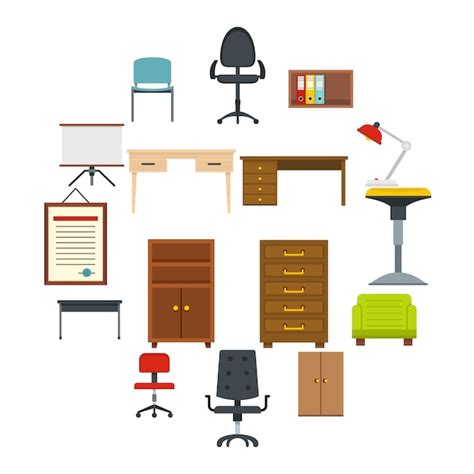 office furniture icons set  flat style vector premium