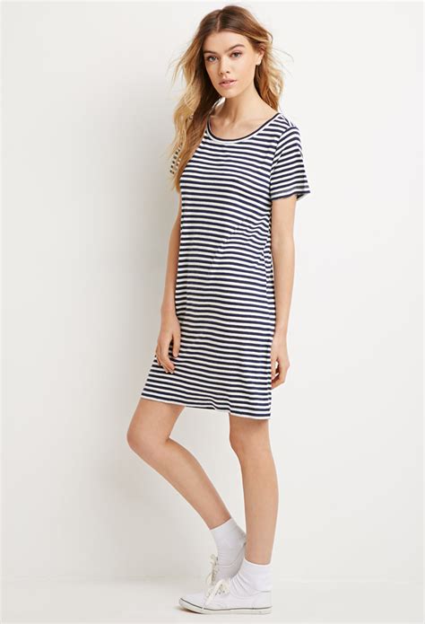 lyst forever 21 striped t shirt dress in blue