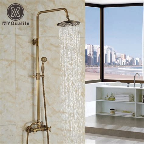 luxury wall mount dual handle shower set faucet  rain shower mixer tap  handshower antique