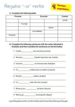 fun practice  test conjugating ar verbs  spanish worksheet