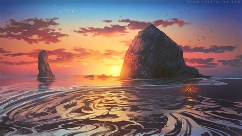 summer coast digital painting fantasy landscape cool landscapes