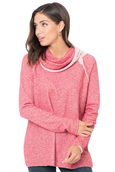 chicloth pink raw edge cowl neck pullover sweatshirt cowl neck