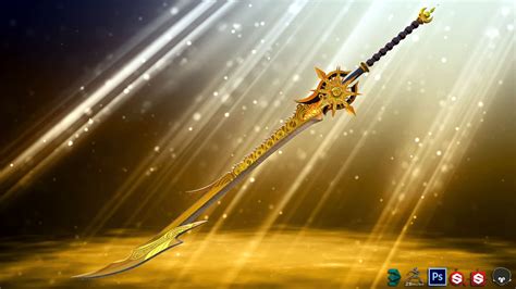 golden fantasy sword  asset cgtrader anime weapons sci fi weapons