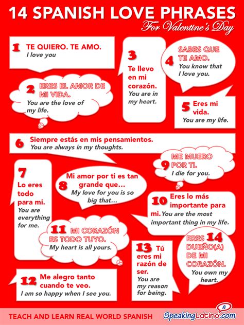 Spanish Love Phrases For Valentine S Day Infographic