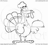 Chef Thanksgiving Turkey Holding Outline Coloring Bird Illustration Platter Royalty Clipart Rf Toon Hit sketch template