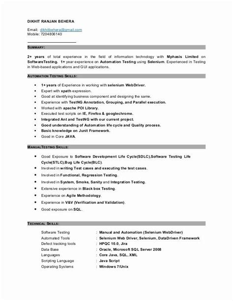 manual tester resume  years experience luxury manual testing resume