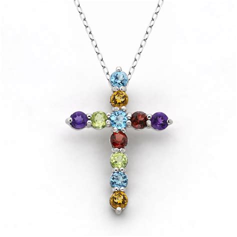 multi gemstone cross pendant sterling silver jewelry pendants necklaces