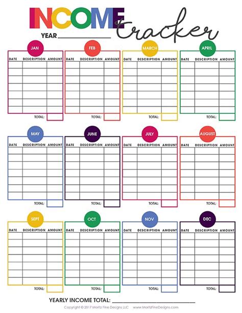 printable income tracker  printable included life management