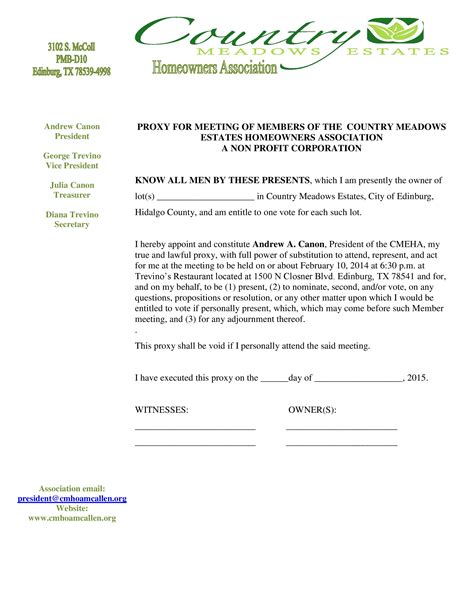 hoa meeting proxy letter country meadows estates
