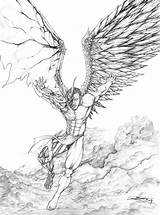 Angel Drawing Coloring Tattoo Angels Drawings Dark Demon Sketch Pages Demons Half Wings Male Devil Fallen Designs Men Detailed Vs sketch template