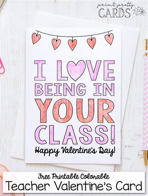 printable valentines card  teacher print pretty cards