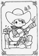 Precious Moments Coloring Boy Guitar Playing Pages Printable Cowboy Kids Gif Activity sketch template