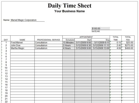 daily timesheet template  daily timesheet template
