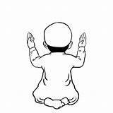 Muslim Praying Hand Pray Drawn Prega Ragazzo Fumetto Disegnato Vettore Musulmano Pose Bambino Illustrazioni sketch template