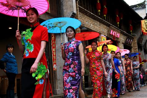 huangling village honors chinese traditional embroidery with qipao