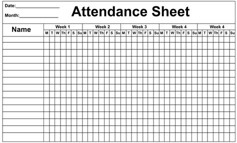 attendance tracker template  calendar printable