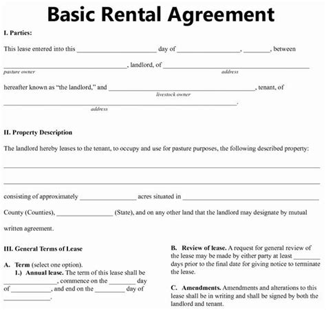 blank rental agreement template luxury basic rental agreement fillable  excellent