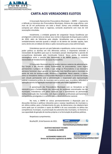 Anpm Lança Carta Ao Vereador Anpm Associação Nacional Dos