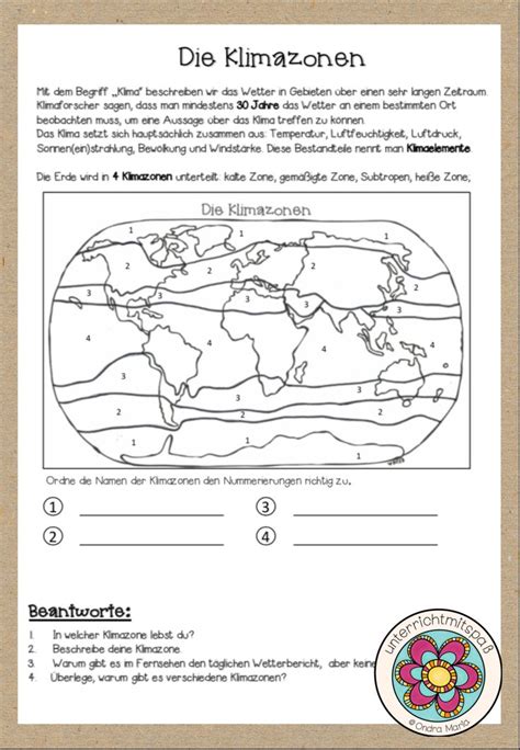 klimazonen arbeitsblatt geographie unterrichten deutschland karte