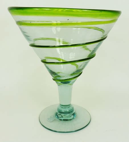 Green Whirl Hand Blown 12 Ounce Martini Margarita Glass