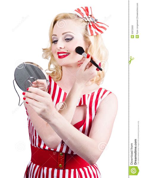 Retro Pin Up Woman Doing Beauty Make Up Stock Image