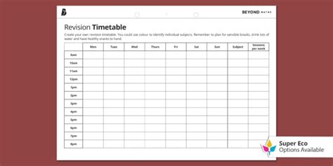 gcse revision timetable template secondary education