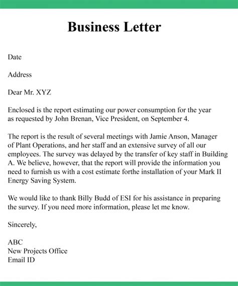formal business letter format samples