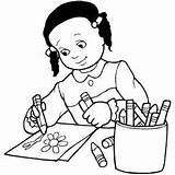 Drawing Coloring Pages Girl Children Colouring School Flower Child Color Girls Drawings Kids Without sketch template