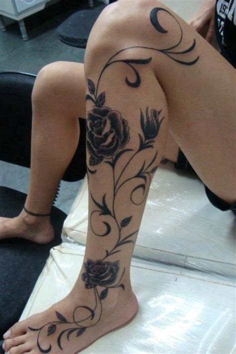 Black Ink Amazing Floral Leg Sleeve Tattoomagz › Tattoo Designs