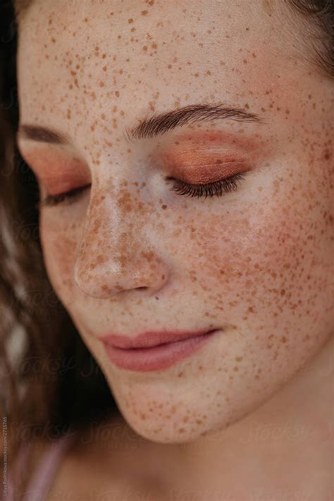 stock natural beauty photo  young woman  freckles   face