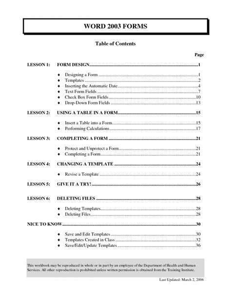 template ideas table  contents  word stunning   blank