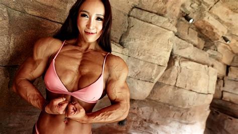 Cute Asian Muscle Girl With Ripped Strong Muscles Posing And Flexing