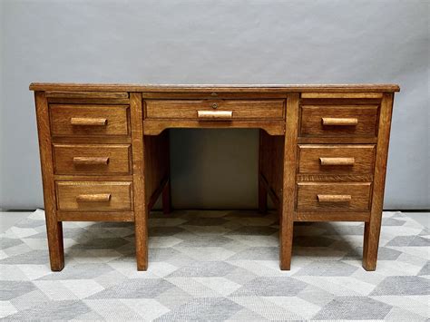 large vintage wooden desk  drawers oak  design market