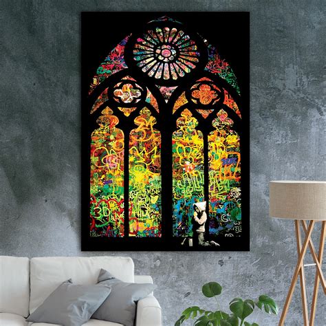 Banksy Stained Glass Window Church Canvas Painting Modern Wall Art