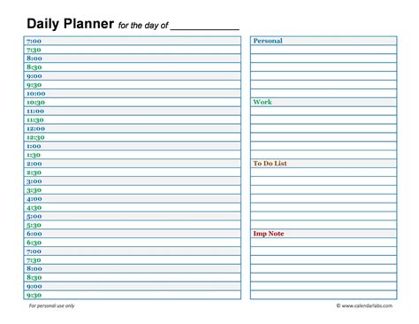 daily planner template printable doctemplates