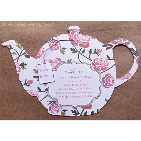 victorian tea pot tea party invitations  matching envelope
