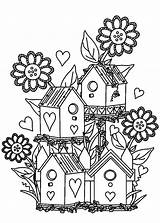 Coloring Pages Garden Flower Bird House Birdhouse Gardens Clipart Flowers Printable Color Colouring Print Houses Drawing Clip Adults Adult Birds sketch template