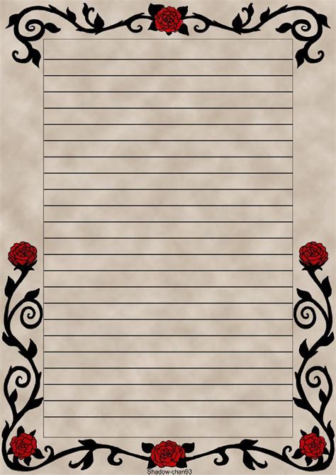 letter paper red rose  printable stationery writing paper