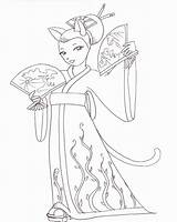 Kitty Sue Chan Kimono Coloring Back Japanese sketch template