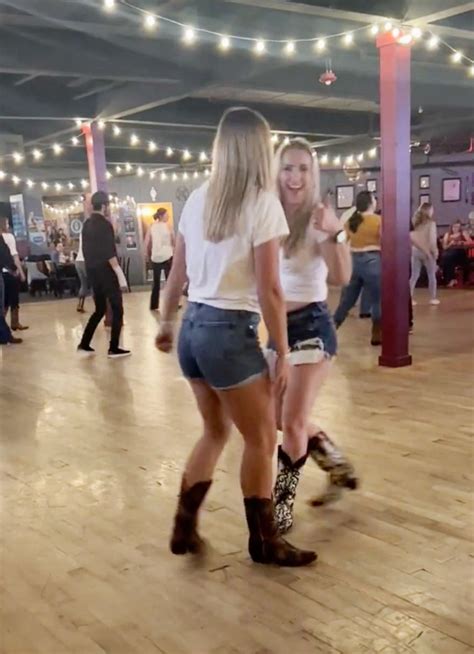we re blonde country girls we love line dancing in matching daisy