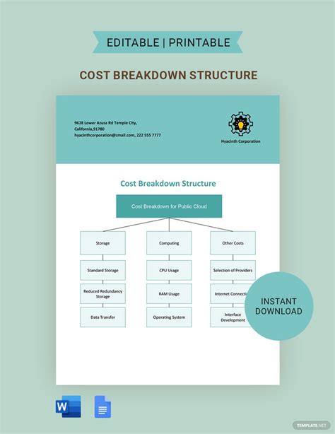 cost breakdown structure template  google docs word