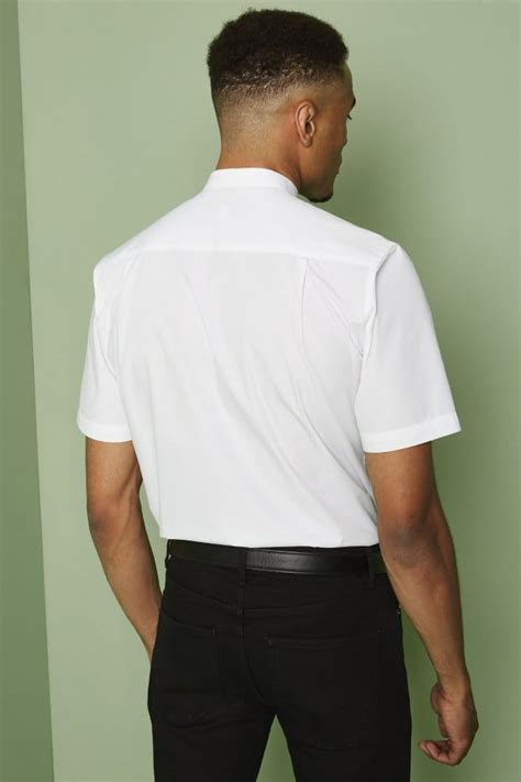 short sleeve banded collar shirt white