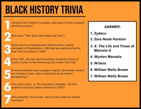 printable black history month trivia questions  answers